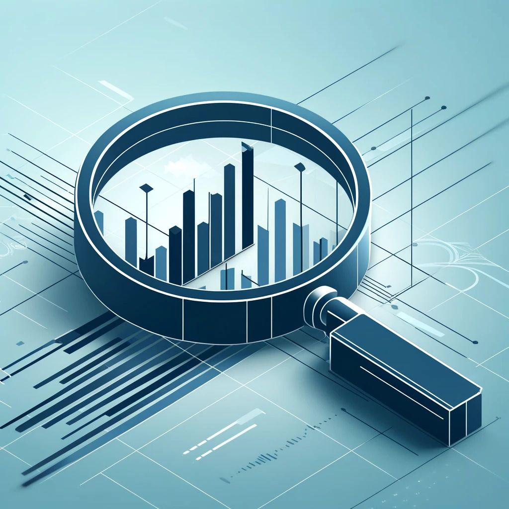 Magnifying glass examining data